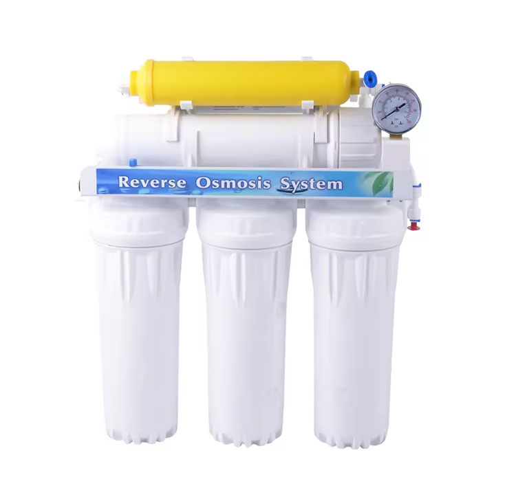 Under-sink reverse osmosis water filtration system being installed beneath a kitchen sink in a Nairobi home by an Omidrop Africa technician